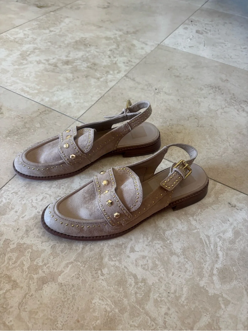 Women’s Dolce Vita Taupe Suede Studded Slingback Loafers